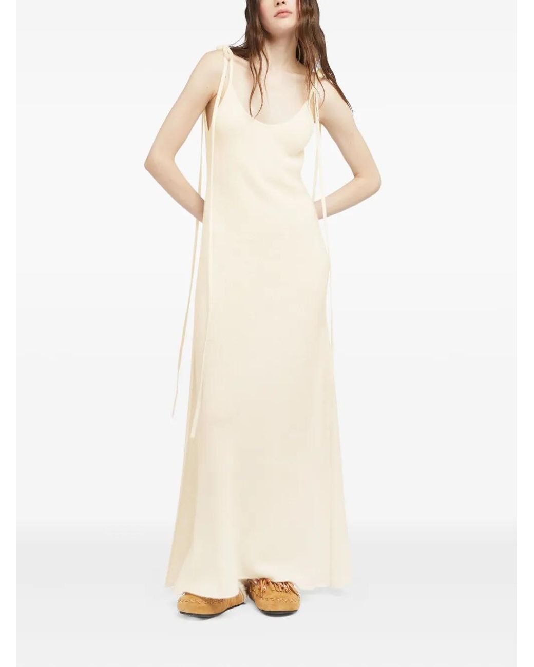 Alanui White Finets Tied-Strap Side-Split Maxi Dress