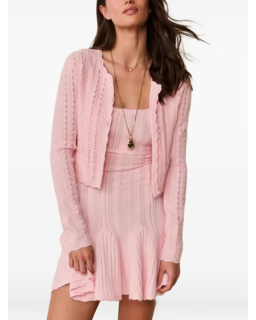 LoveShackFancy Pink Pointelle-Knit Scalloped-Edge Cardigan