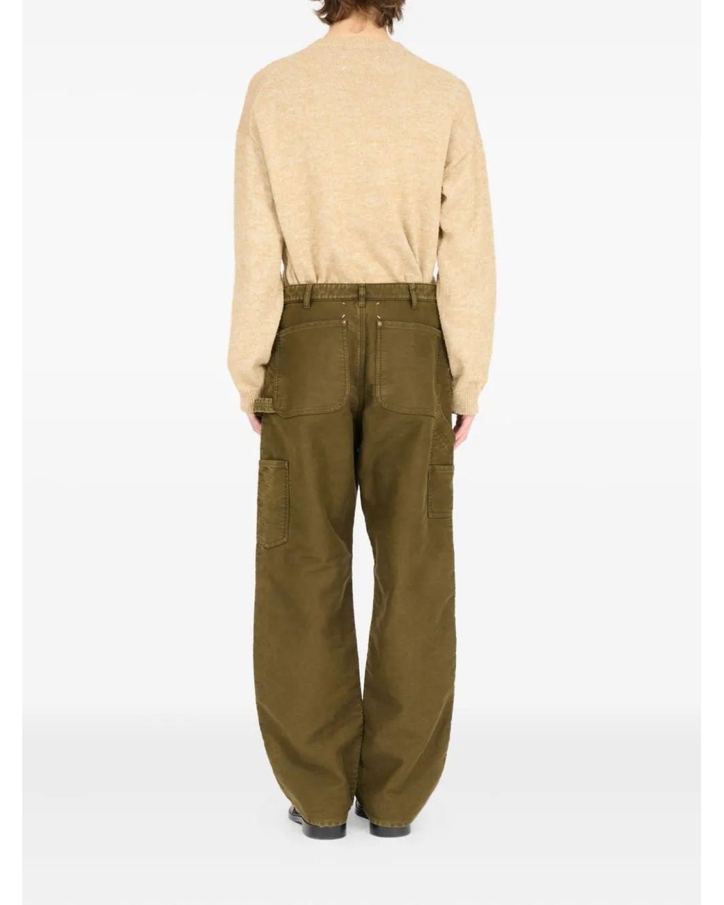 Maison Margiela Green Relaxed Wide-Leg Trousers With Utility Pockets for men