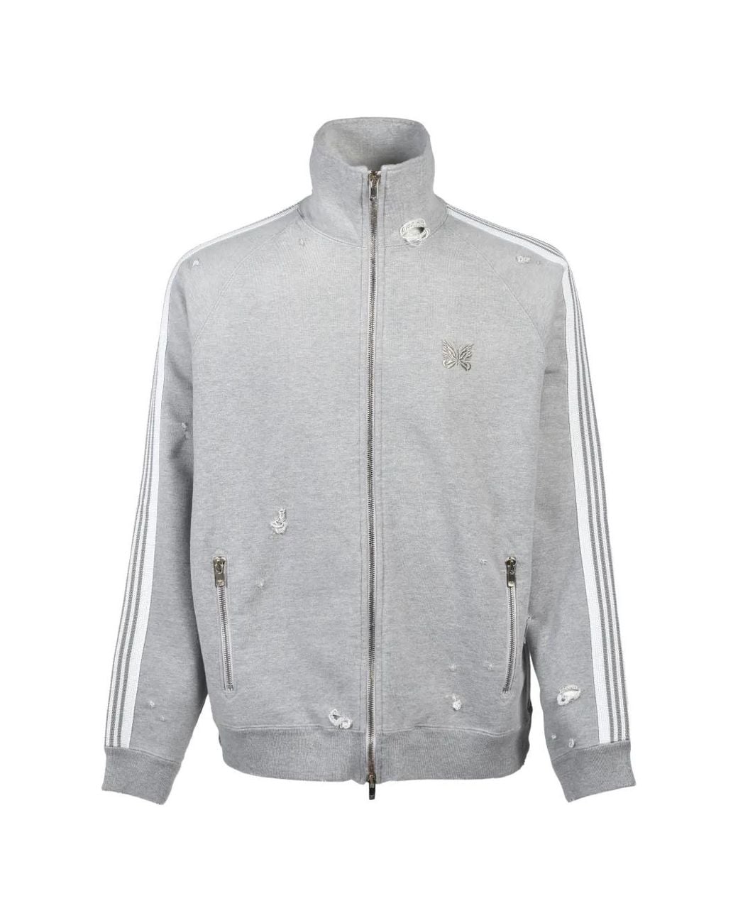Needles Gray Damaged Cotton-Jersey Track Jacket for men