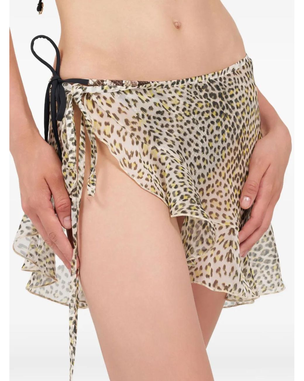 Roberto Cavalli White Ruffled Animal-Print Skirt