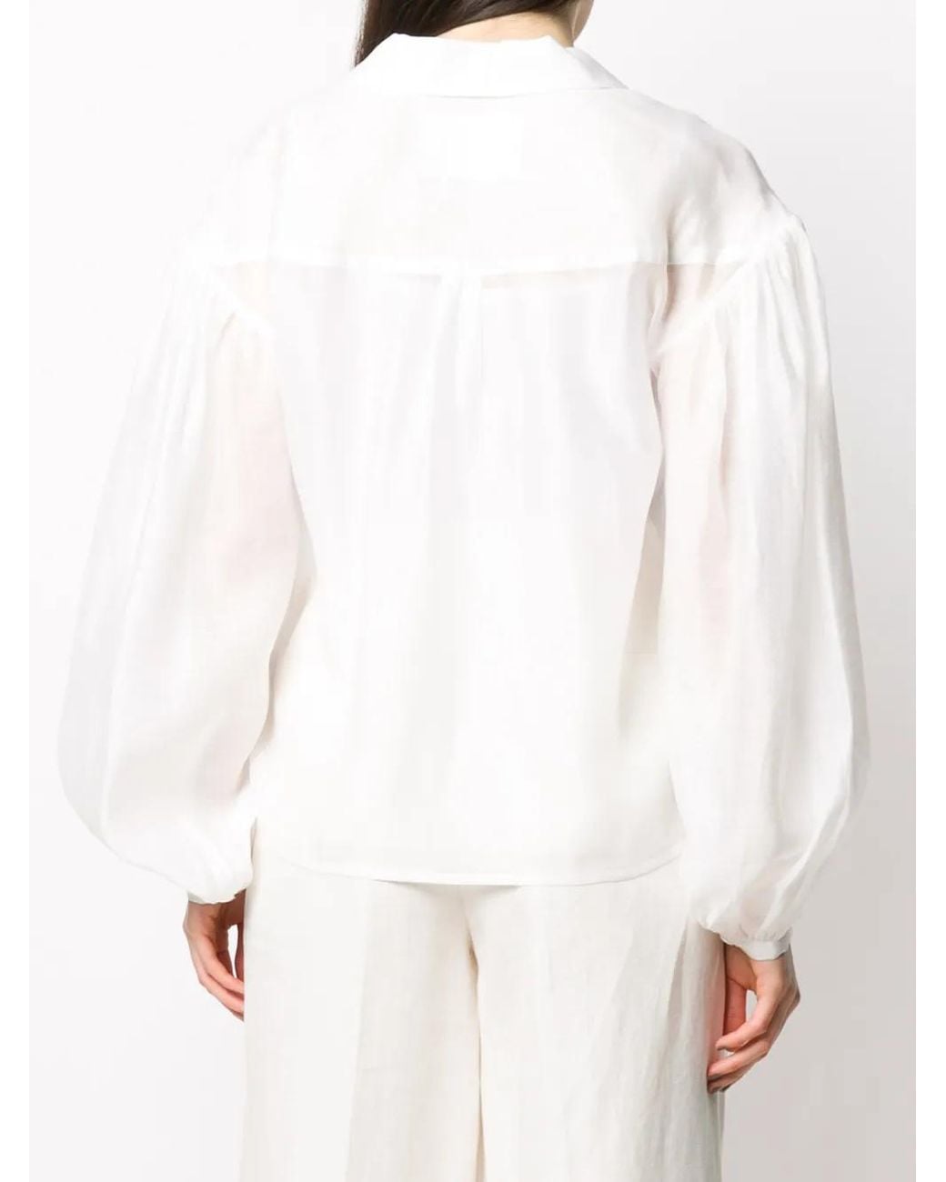 Remain White Balloon-Sleeved Double Breasted Blouse