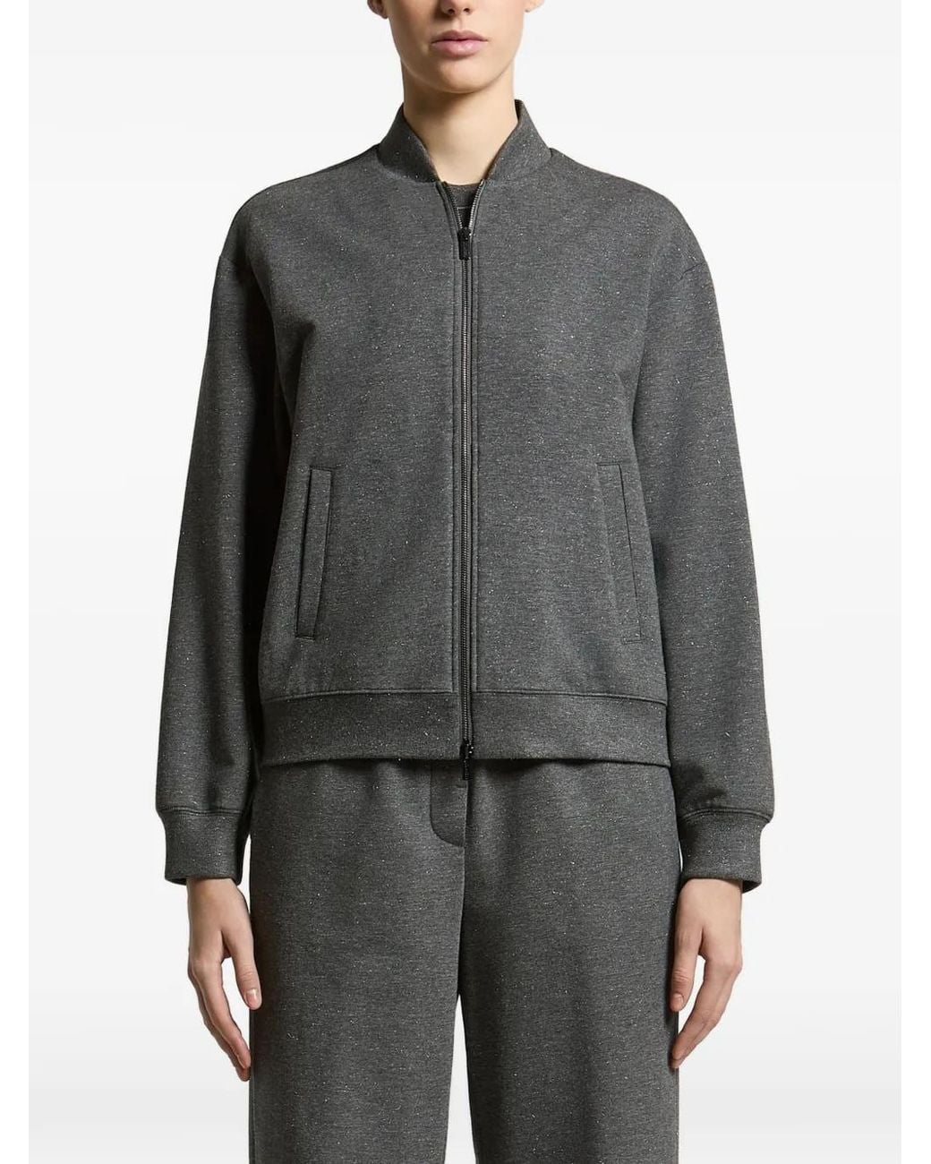 Peserico Gray Marl-Effect Zip-Up Sweatshirt