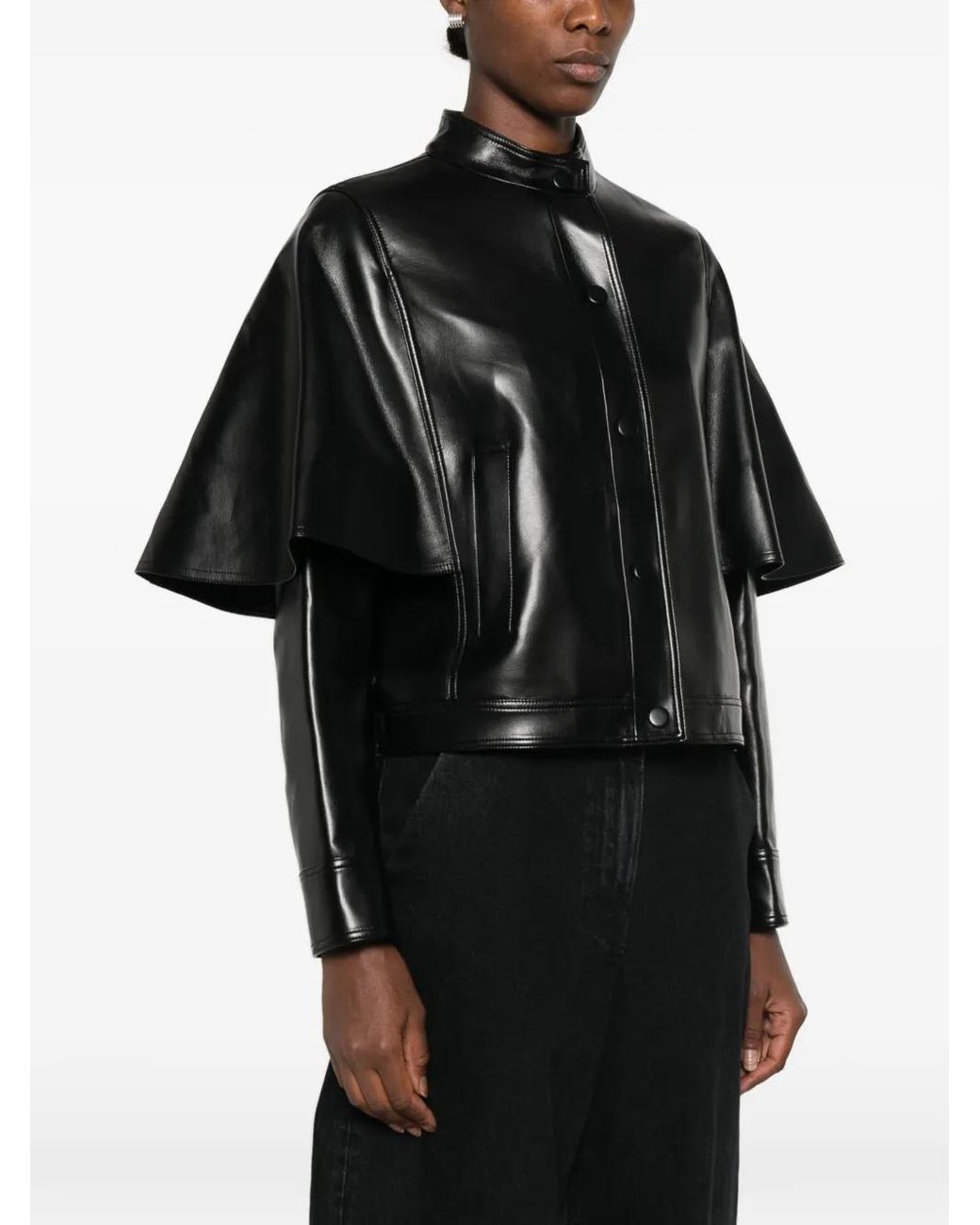 Twinset Black Faux Leather Cape Jacket