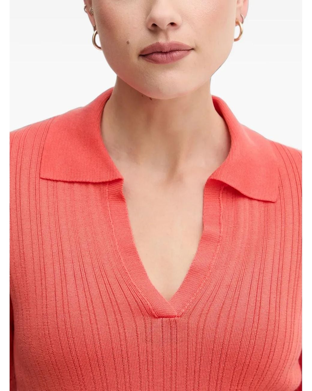 Benetton Orange Ribbed Collar Polo Top