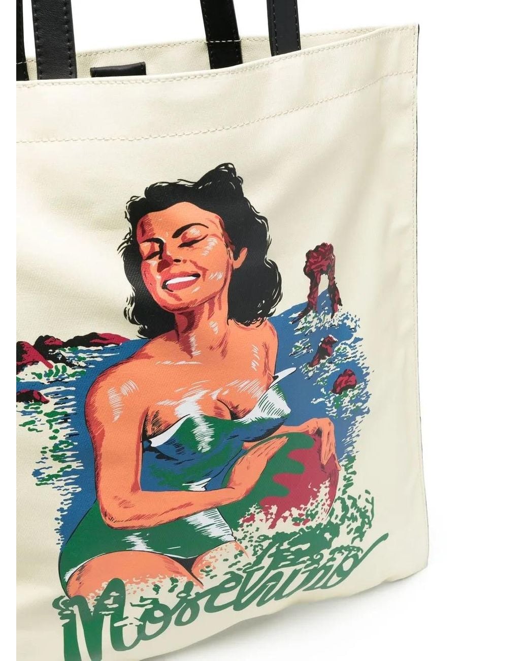 Moschino White Illustration-Print Tote Bag for men