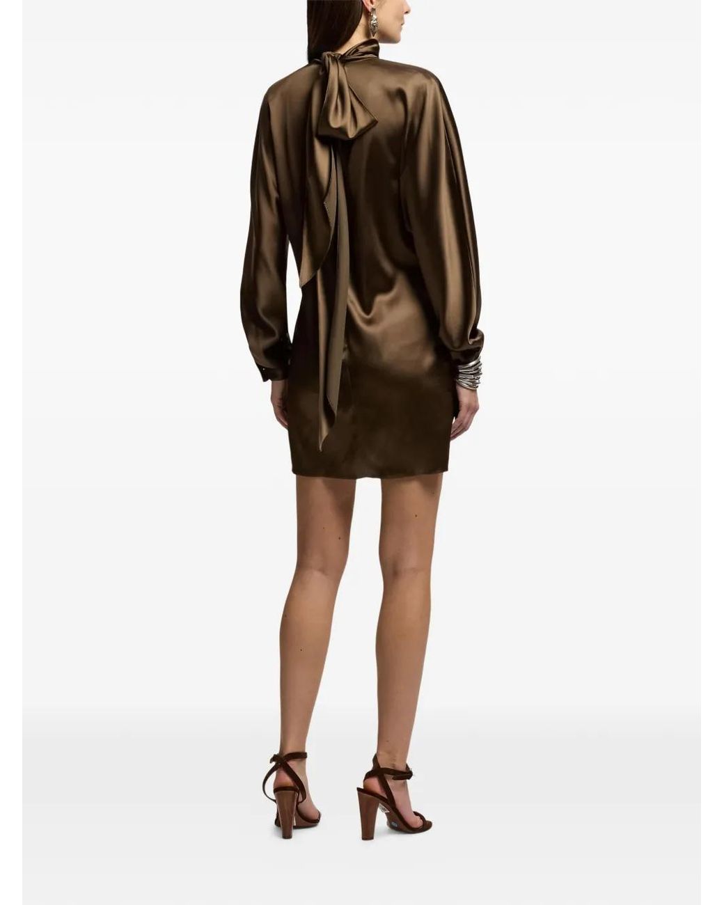Ralph Lauren Brown Candi Scarf-Neck Mini Dress