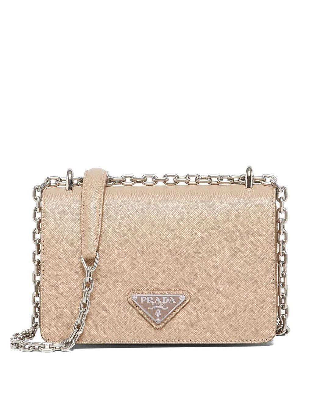 Prada Beige Lambskin Leather Chain Straps Shoulder Bag