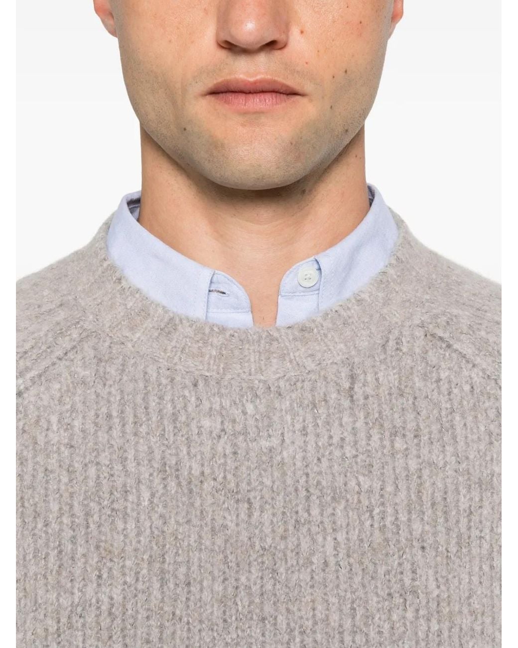 Brunello Cucinelli Gray Ribbed-Knit Raglan-Sleeve Sweater for men