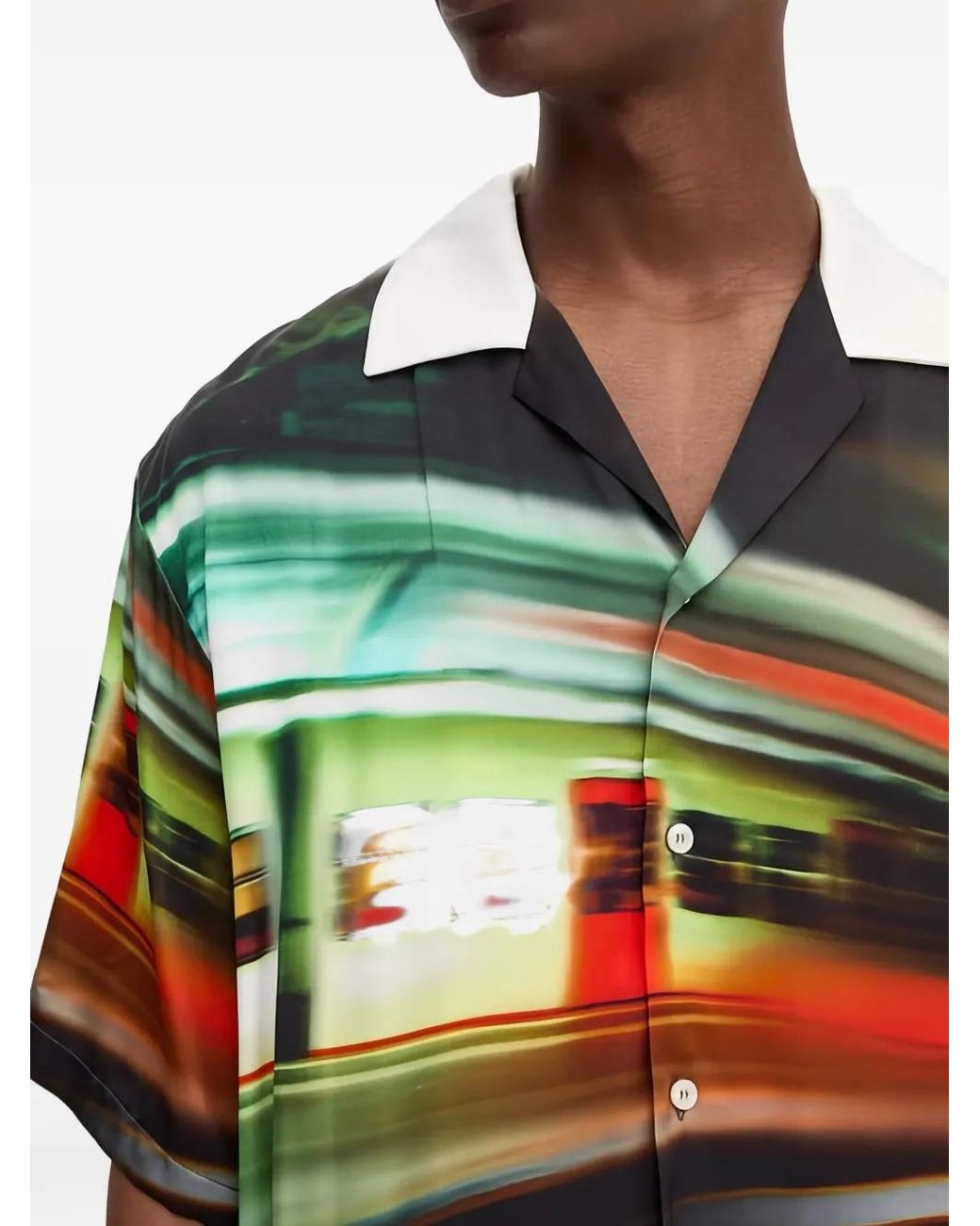 MSGM Green Contrast-Collar Graphic-Print Shirt for men