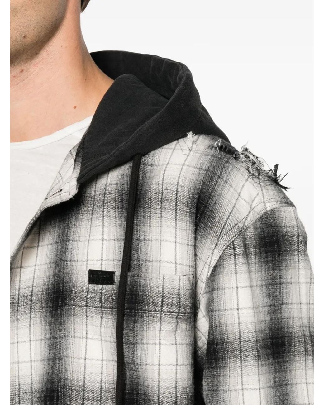 Feng Chen Wang Black Gradient-Effect Plaid-Pattern Hooded Shirt for men