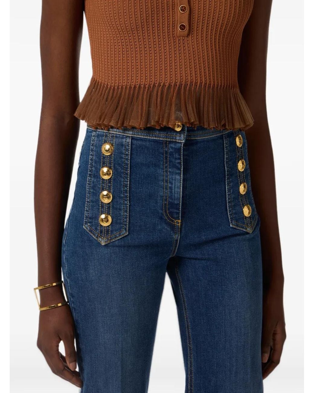 Elisabetta Franchi Blue Palazzo Jeans With Buttons