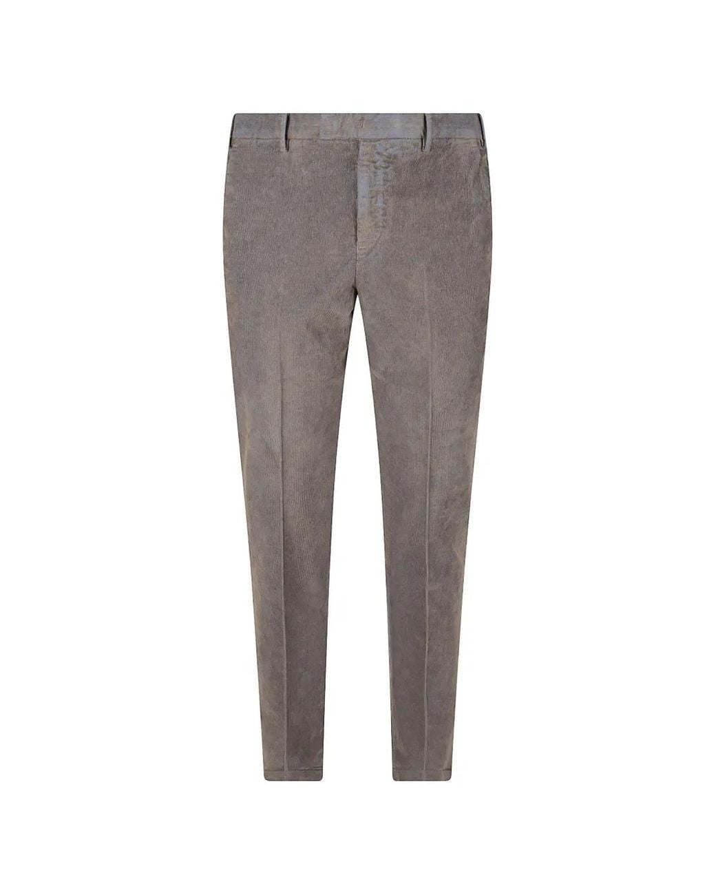 PT Torino Gray Corduroy-Effect Straight-Leg Trousers for men