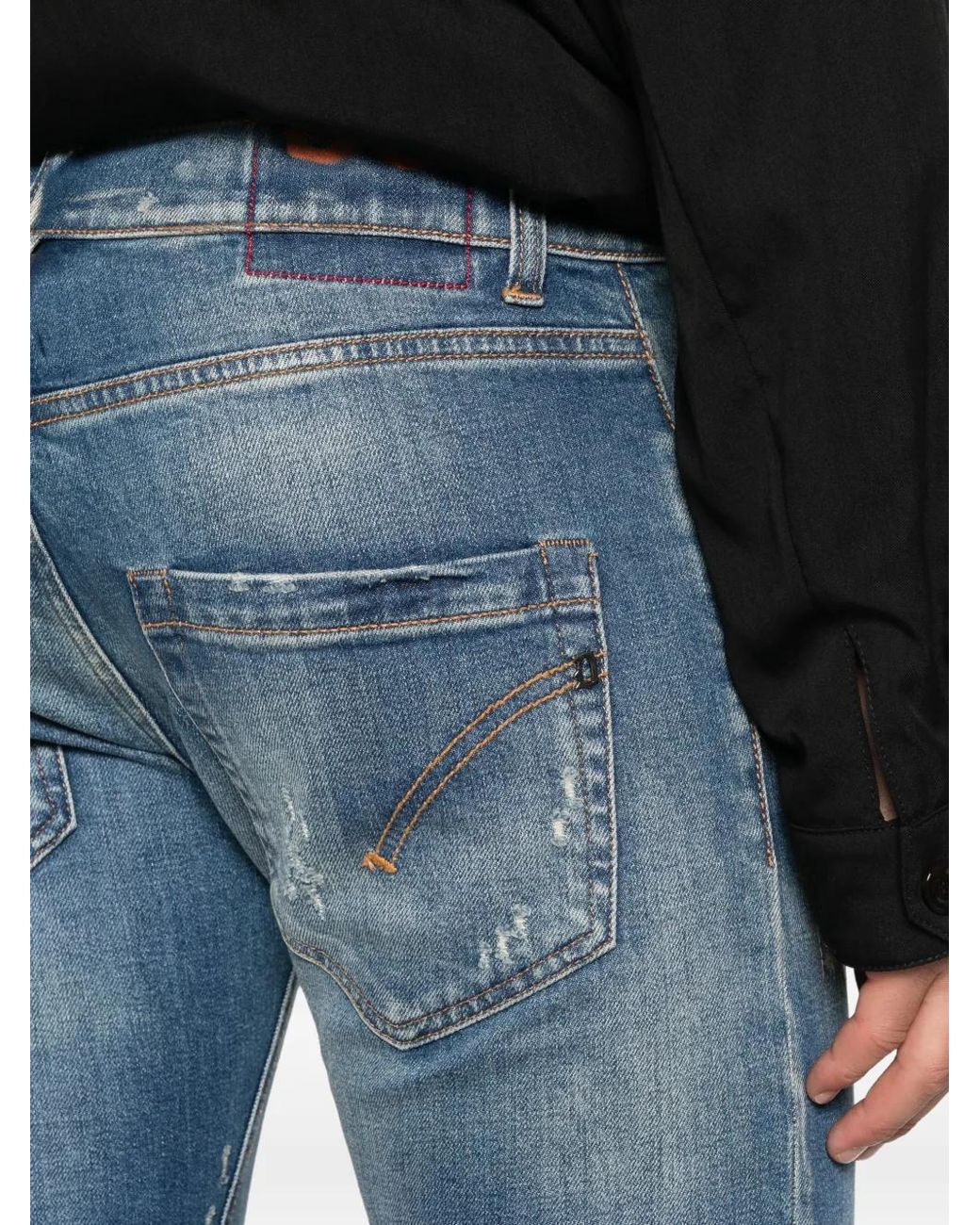 Dondup Blue Distressed Whiskered Jeans for men