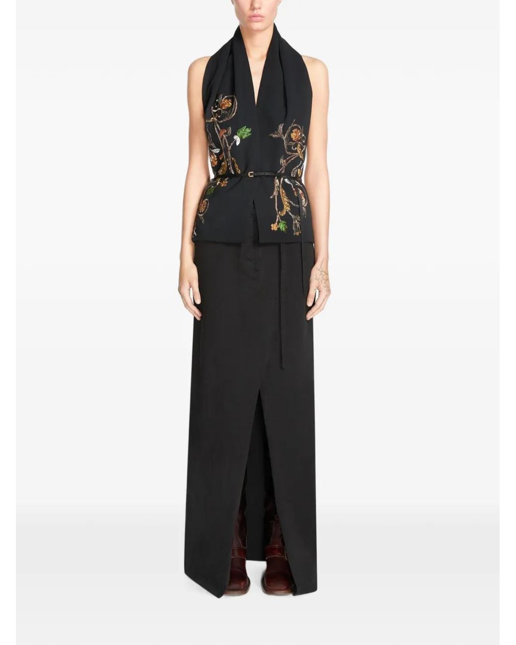 Dries Van Noten Black Embroidered Scarf