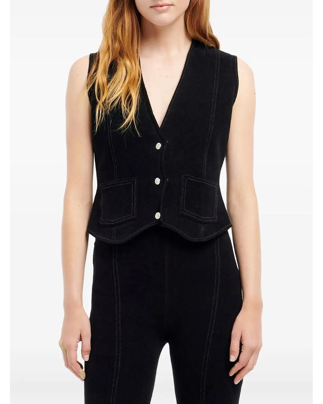 Chaqueta Sin Mangas Con Efecto De Ante Barrie de color Black