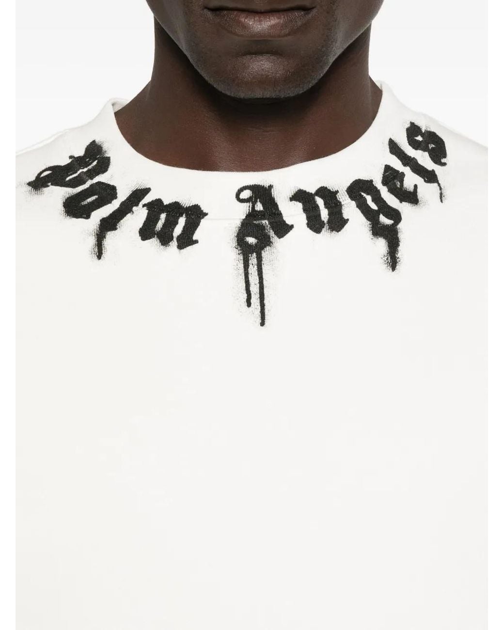 Palm Angels White Logo-Print Cotton Sweatshirt for men