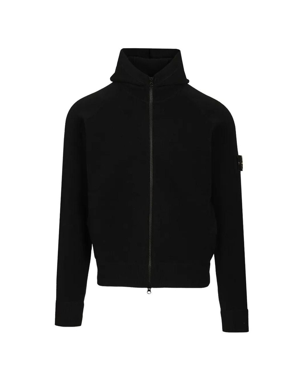 Stone Island Black Logo-Patch Zip-Up Hoodie for men