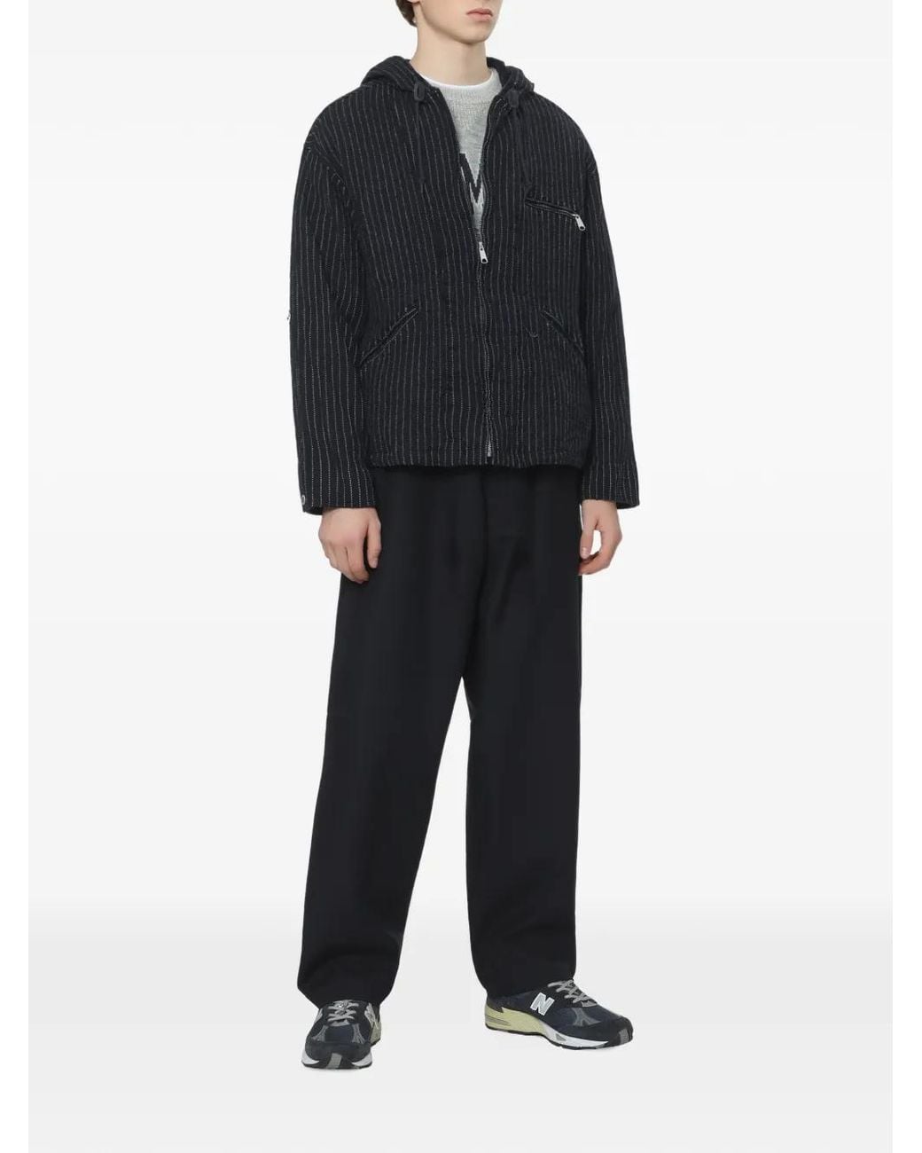 Comme des Garçons Black Pinstripe-Pattern Hooded Jacket for men