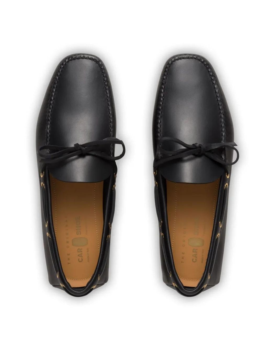 Car Shoe Black Bow-Detail Leather Driving Shoes for men