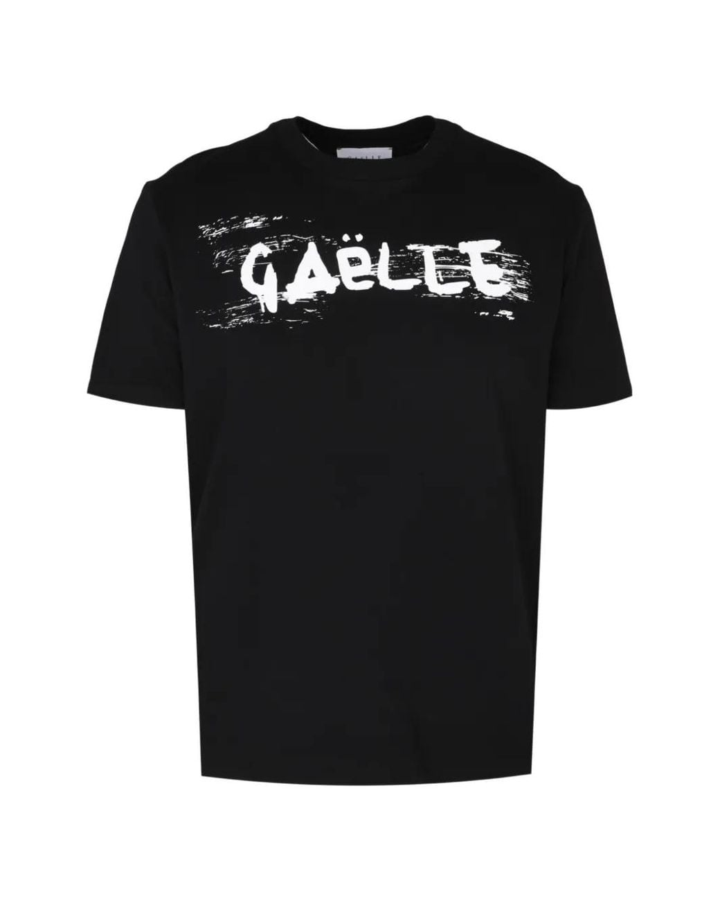 Gaelle Paris Black Logo-Print Cotton T-Shirt for men