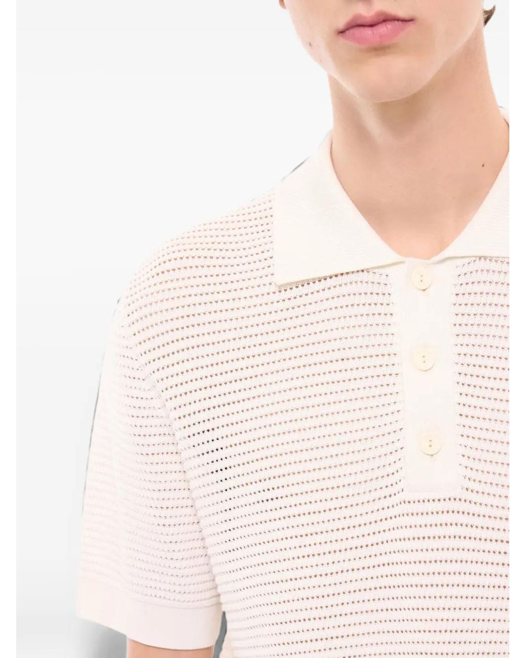 Fursac White Polo En Maille Ajourée for men