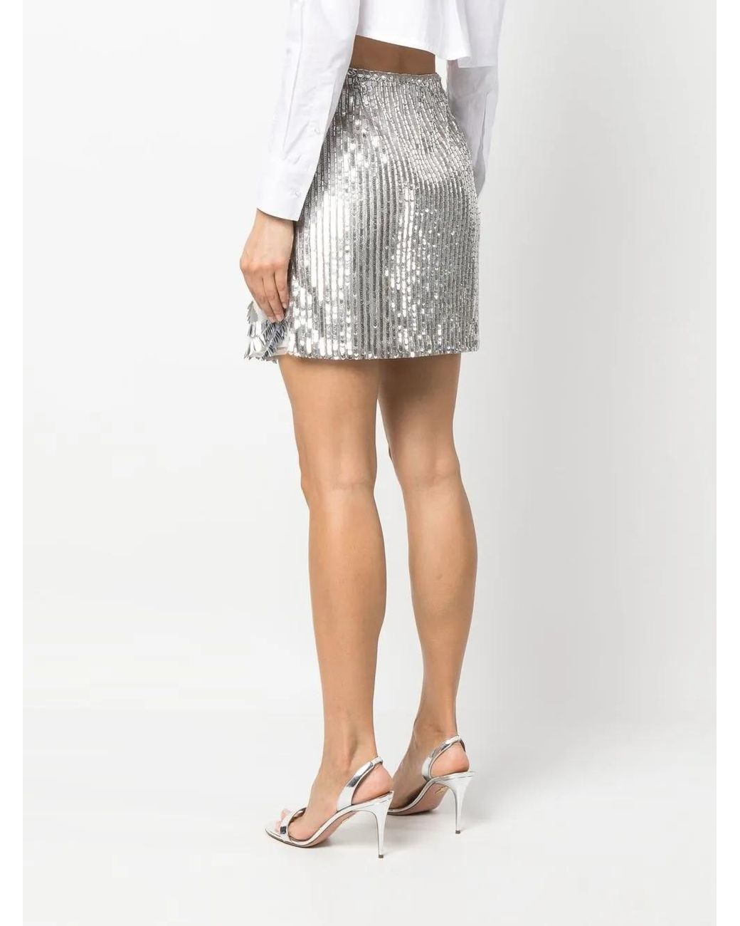 Alberta Ferretti Gray Sequin-Embellished Mini Skirt