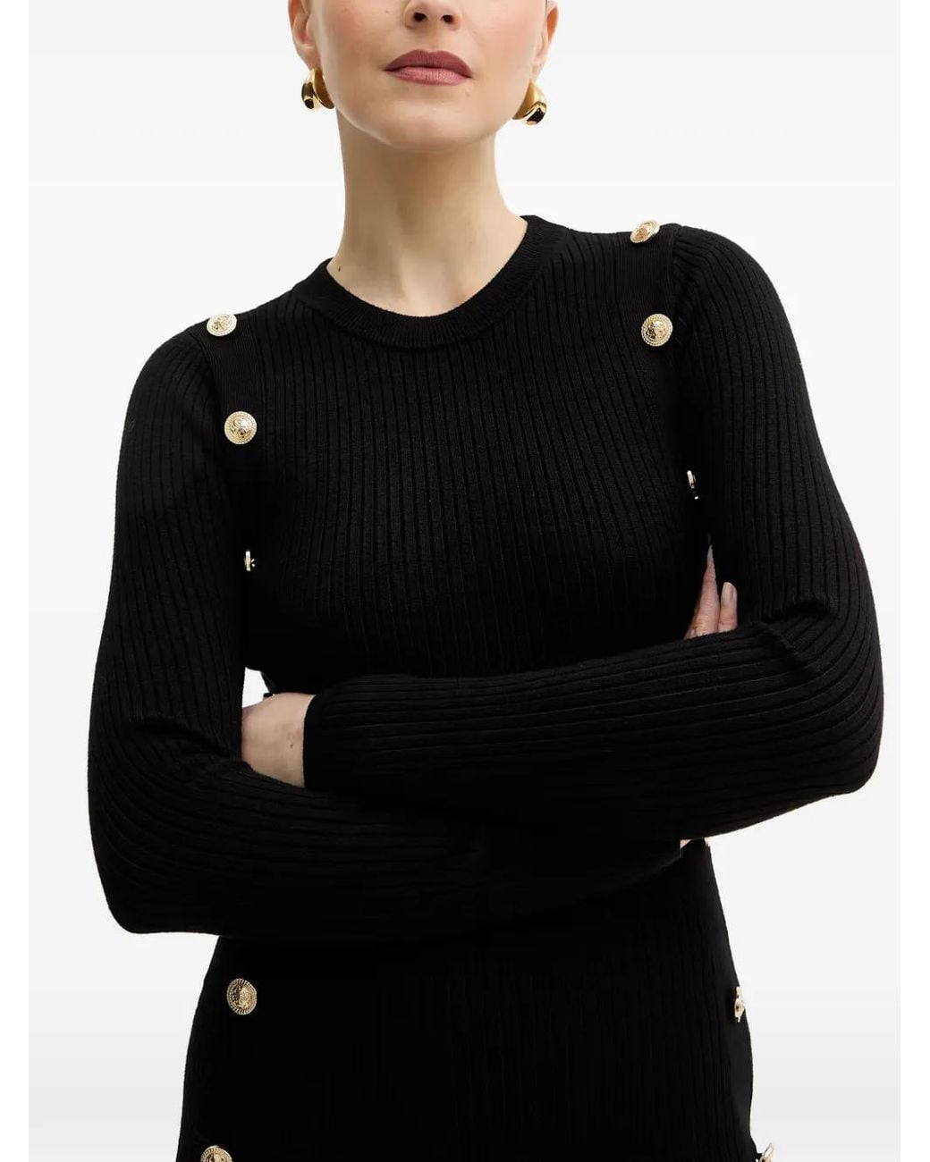 Guess Black Button-Embellished Midi Dress