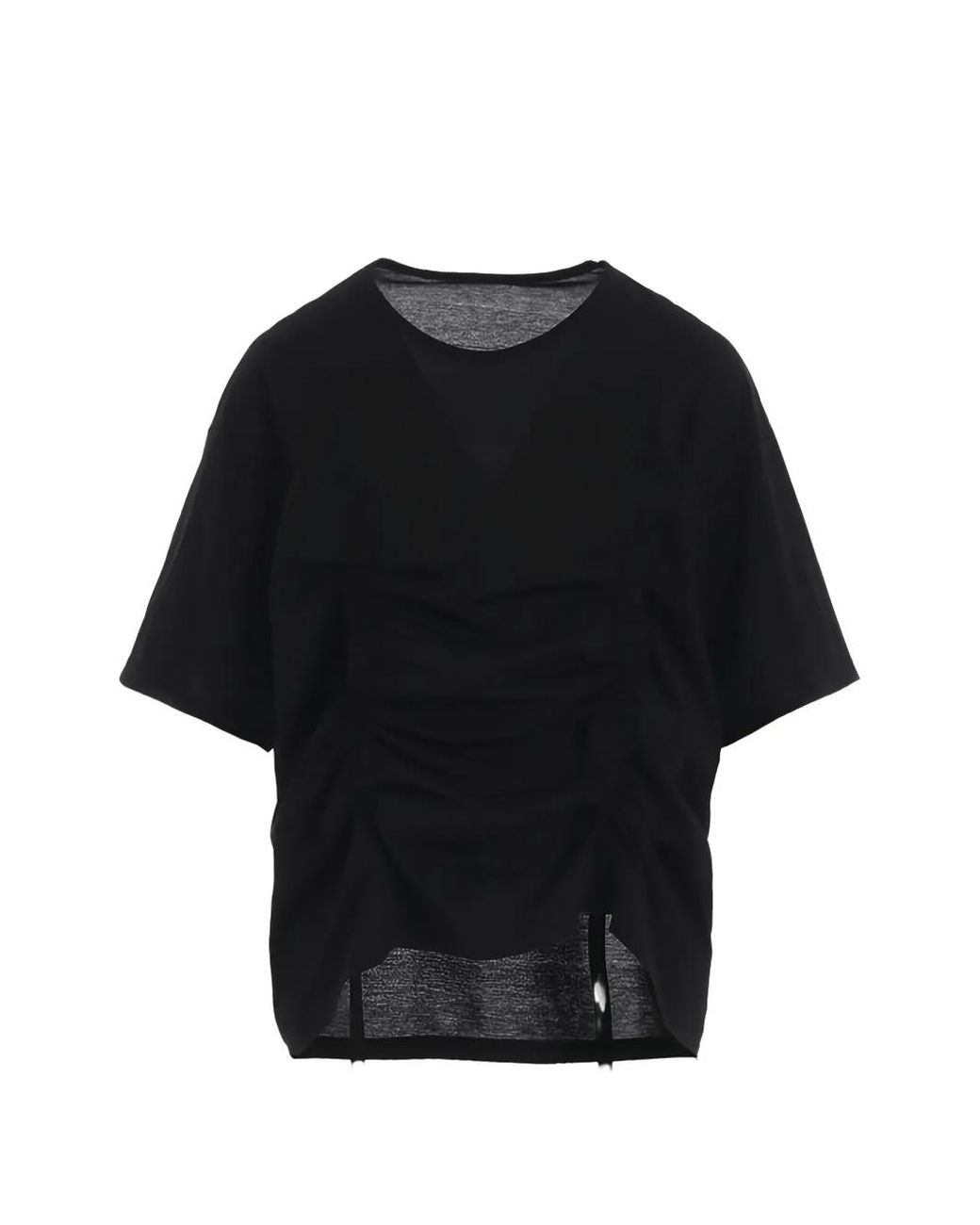 Yohji Yamamoto Black Ruched Drawstring T-Shirt