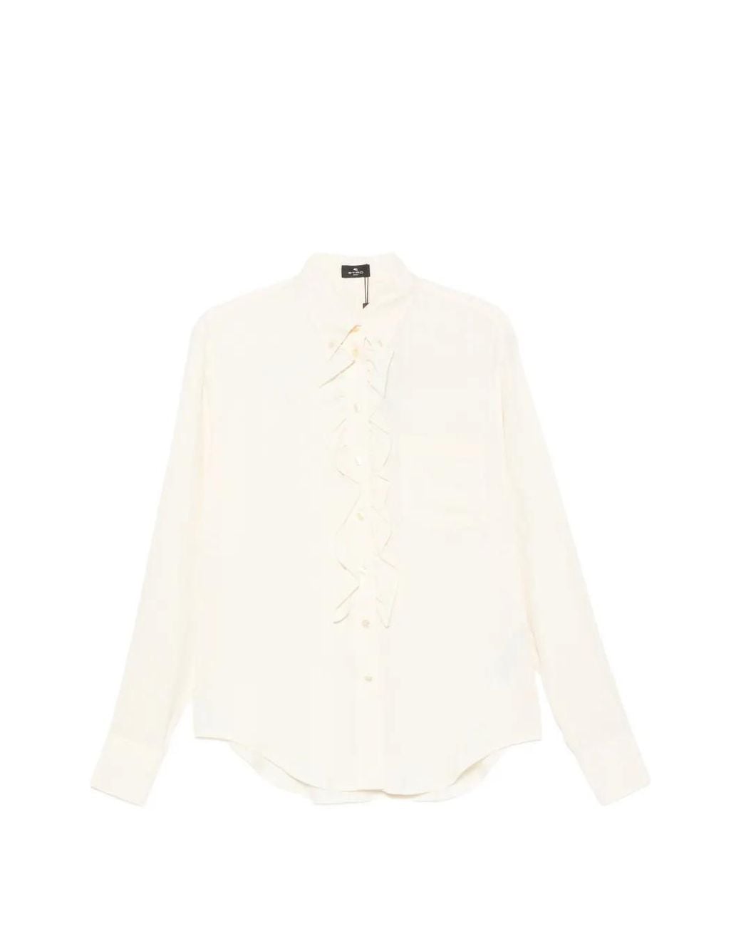 Etro White Ruffled-Trim Long-Sleeved Shirt