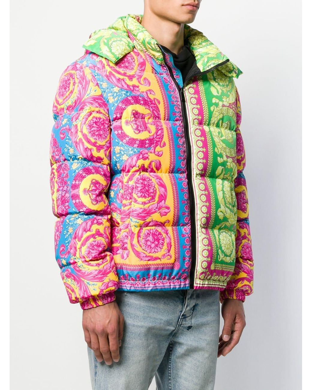 Versace Baroque Puffer Jacket in Green 
