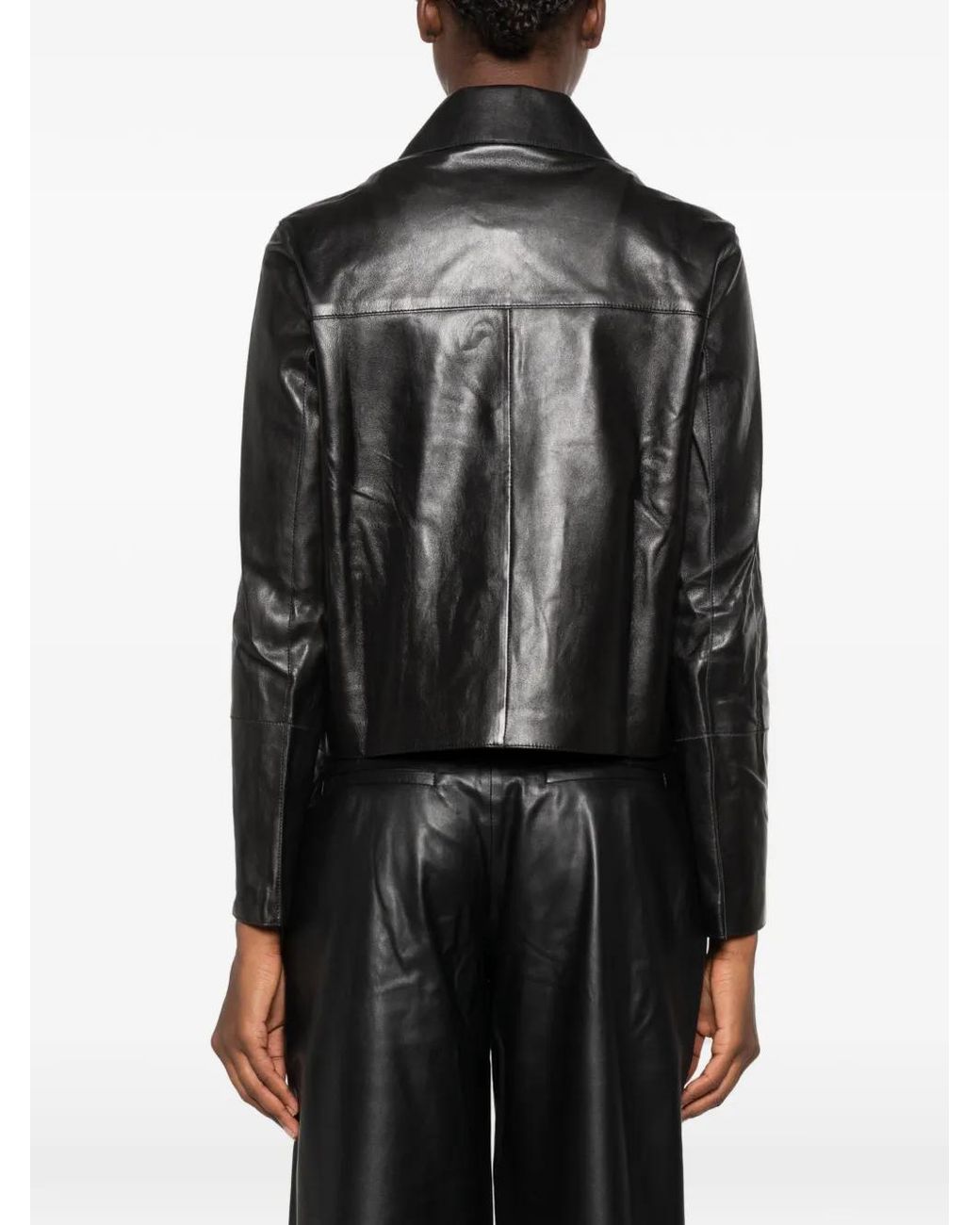 Arma Black Leather Button-Up Jacket