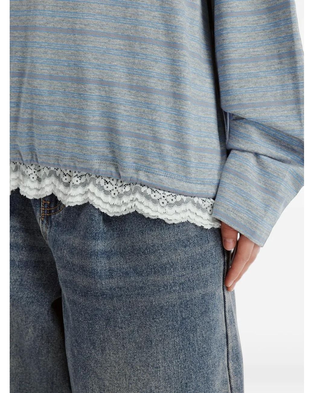 B+ AB Blue Lace-Trim Striped T-Shirt