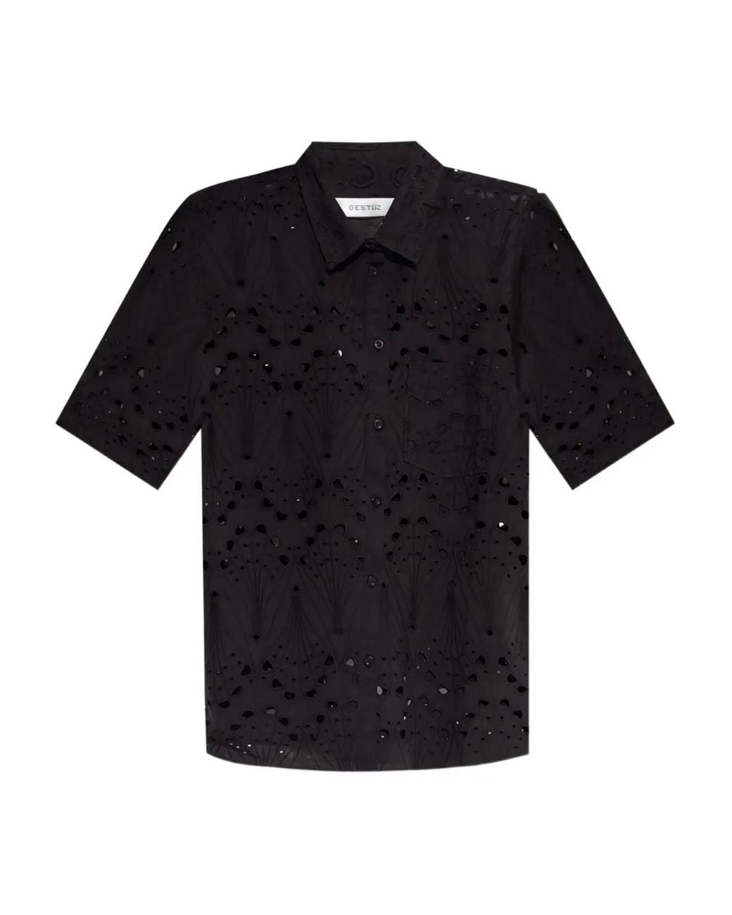 Gestuz Black Cotton Embroidered Shirt
