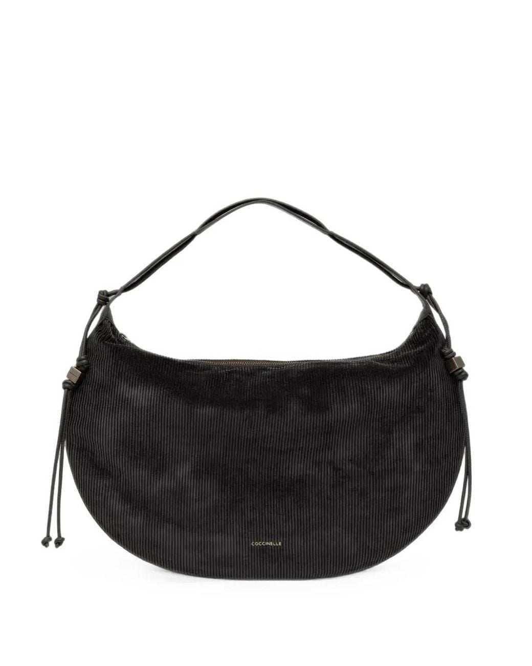 Coccinelle Black Corduroy Drawstring Tote Bag
