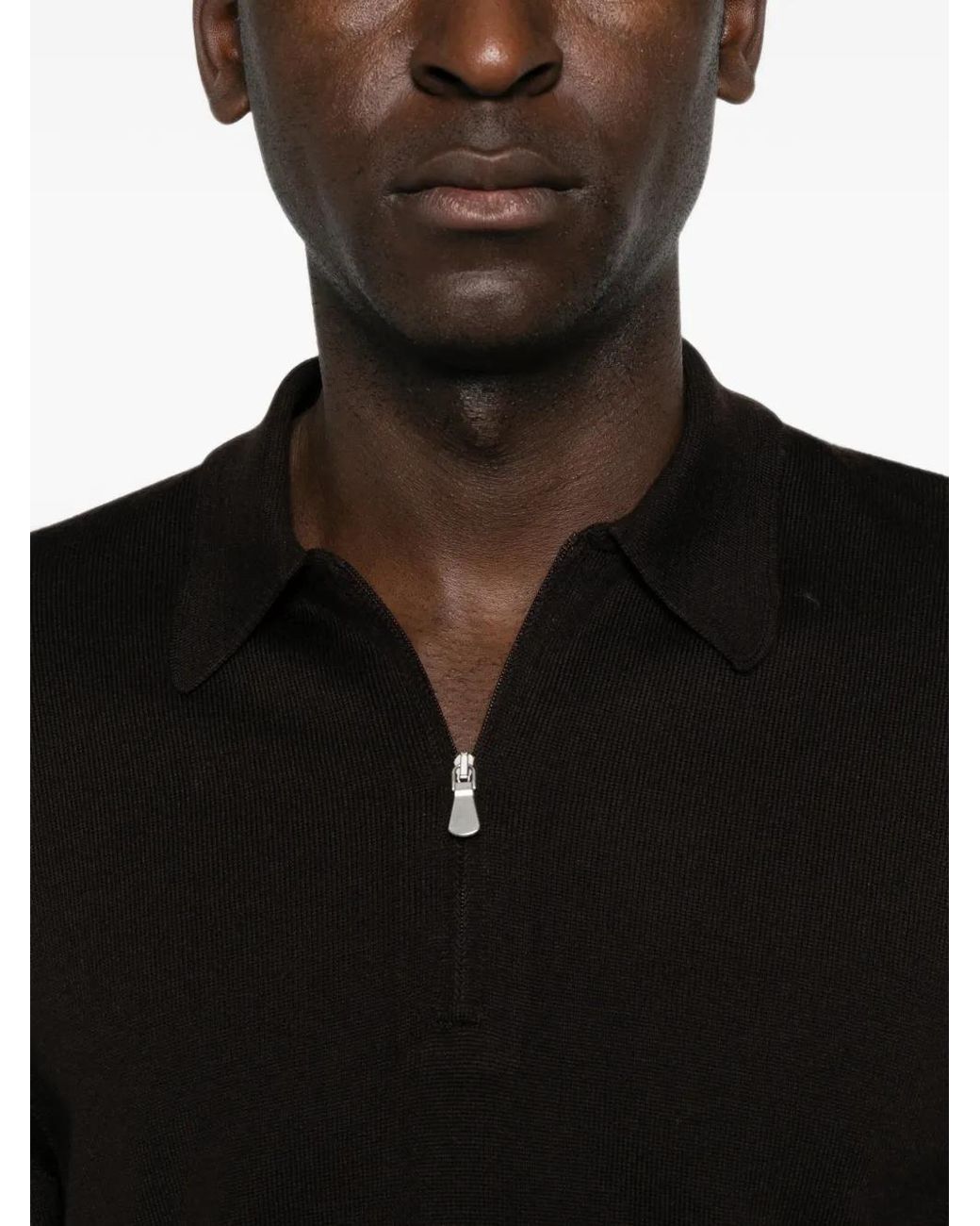 Gran Sasso Black Zip-Neck Fine-Knit Sweater for men