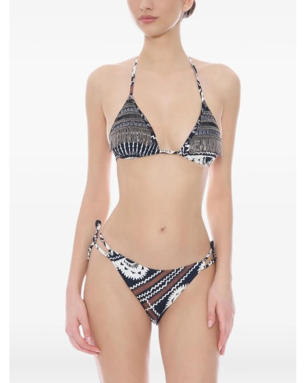 Miss Bikini Black Fringe Triangle Bikini Top