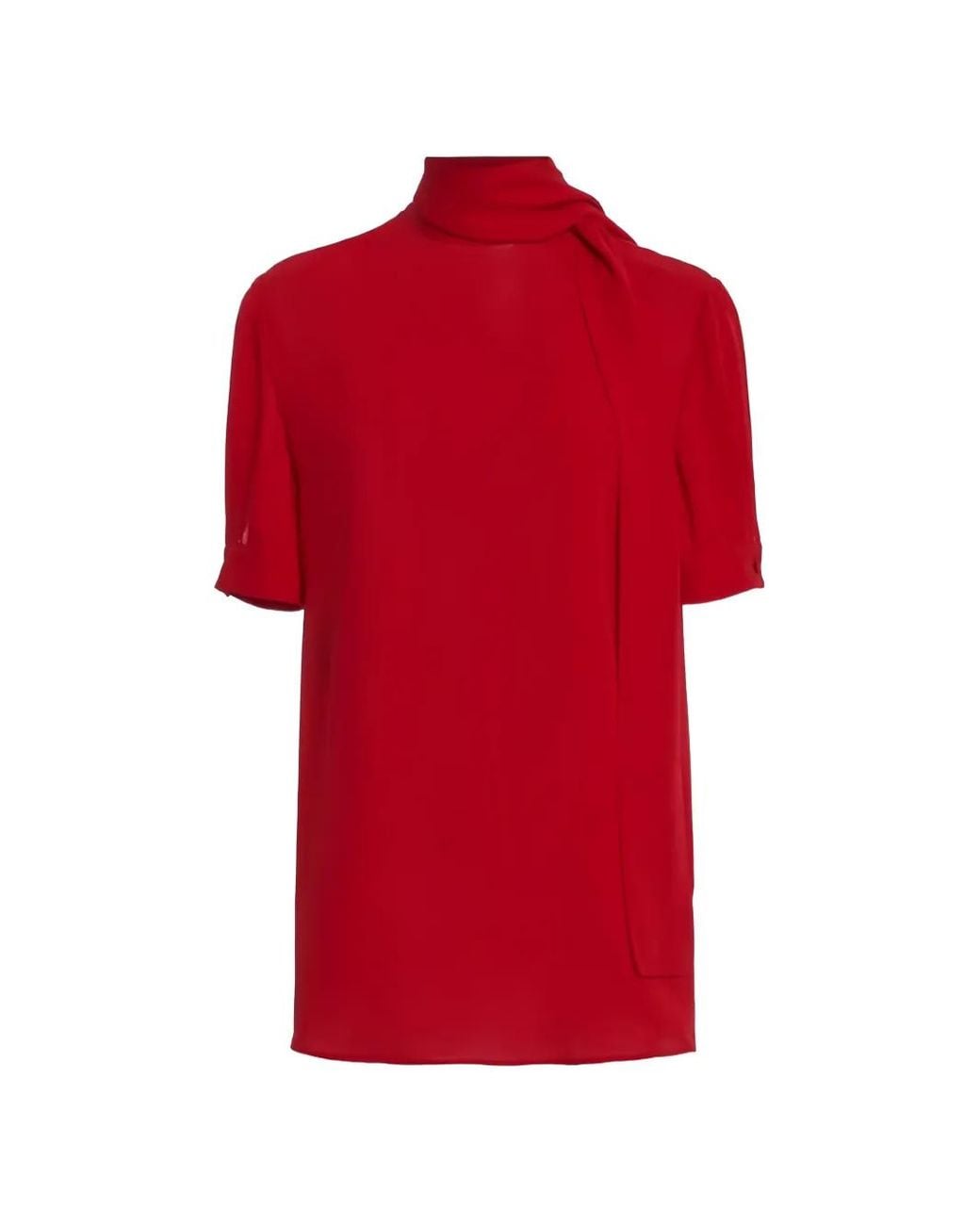 Valentino Garavani Red Bow-Detail Silk-Georgette Blouse