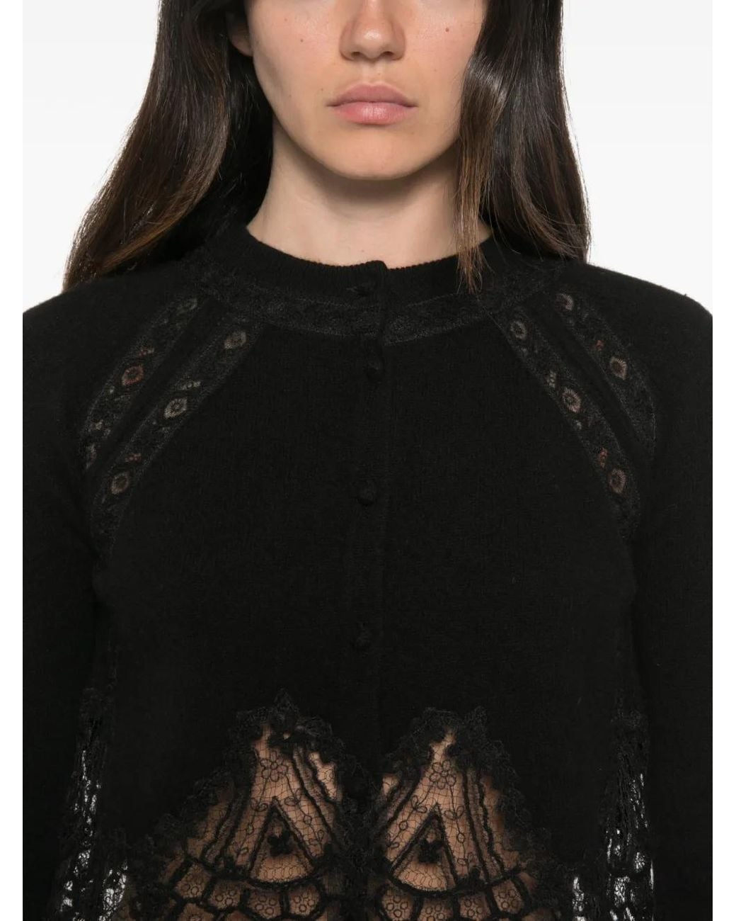 Ermanno Scervino Black Lace-Trim Button-Up Cardigan