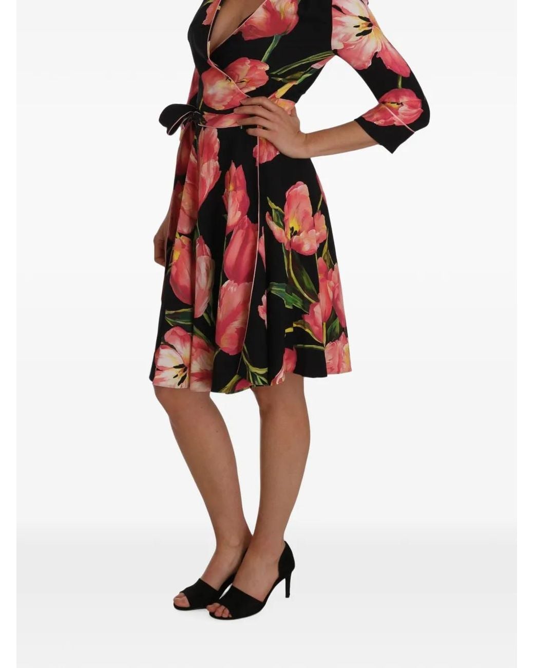 Dolce & Gabbana Red Tulip-Print Wrap Dress