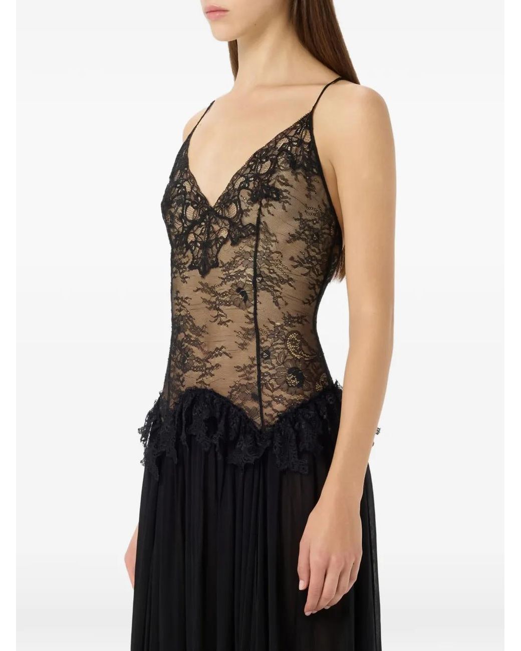 Blumarine Black Lace-Detail Maxi Dress