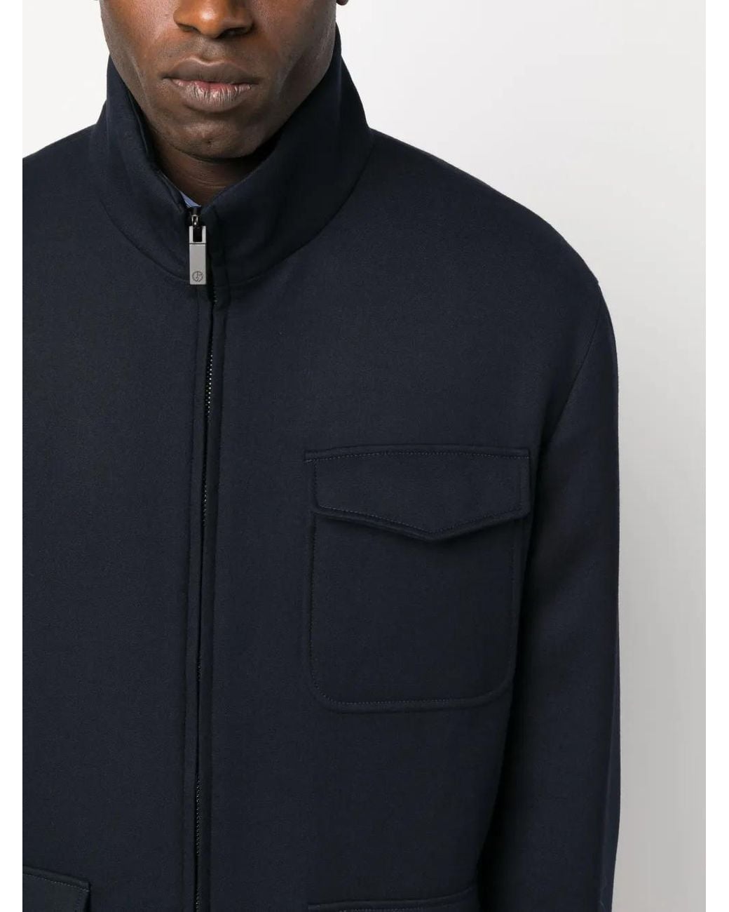 Giorgio Armani Blue Zip-Up Virgin Wool Coat for men