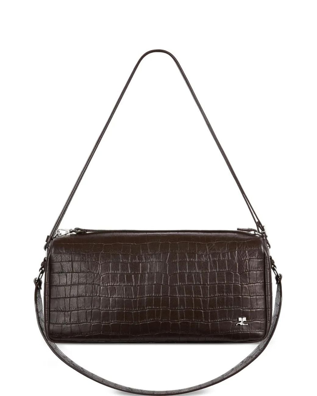 Courreges Black Medium Three Sixty Croc-Embossed Shoulder Bag