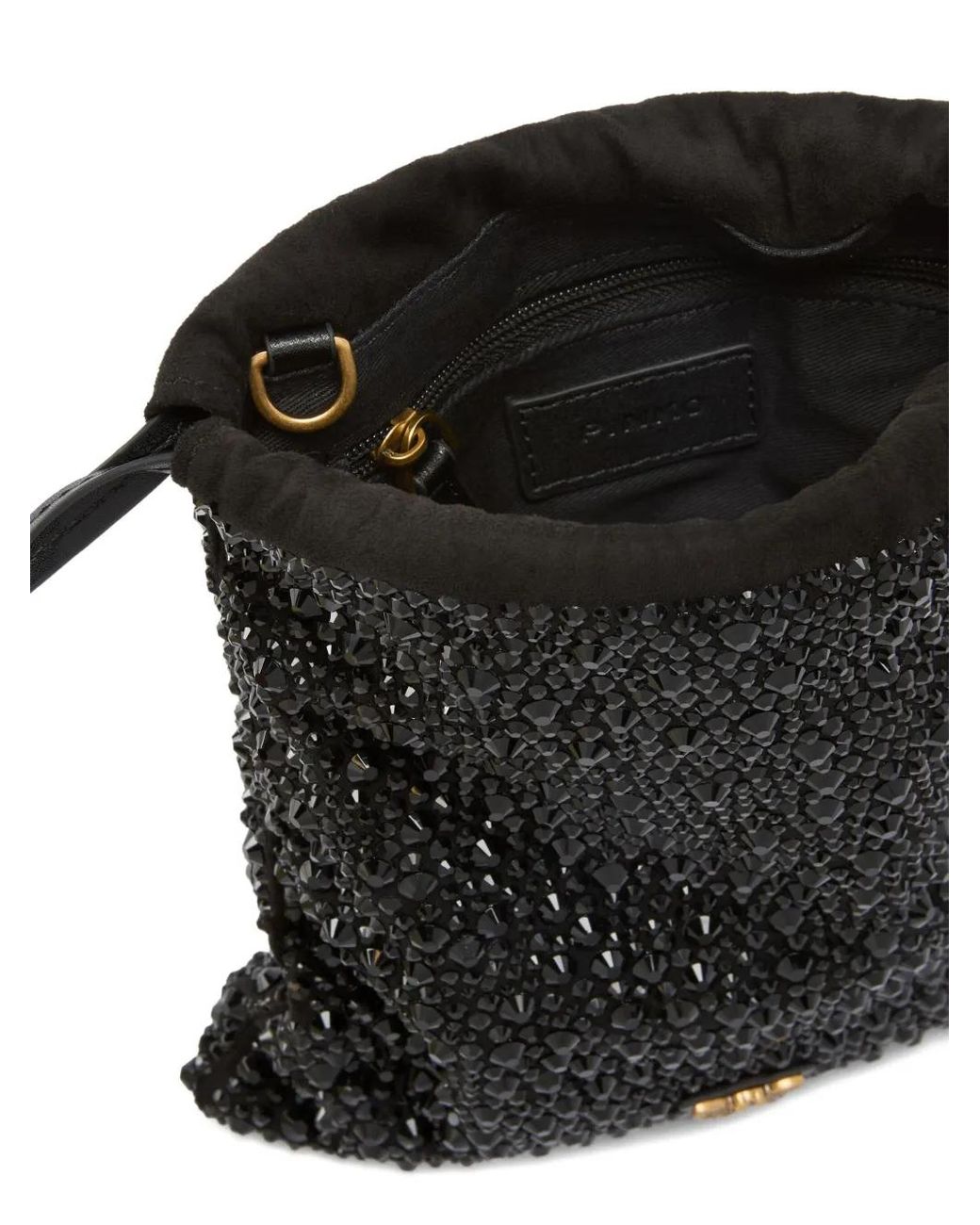 Pinko Black Crystal-Embellished Drawstring Clutch