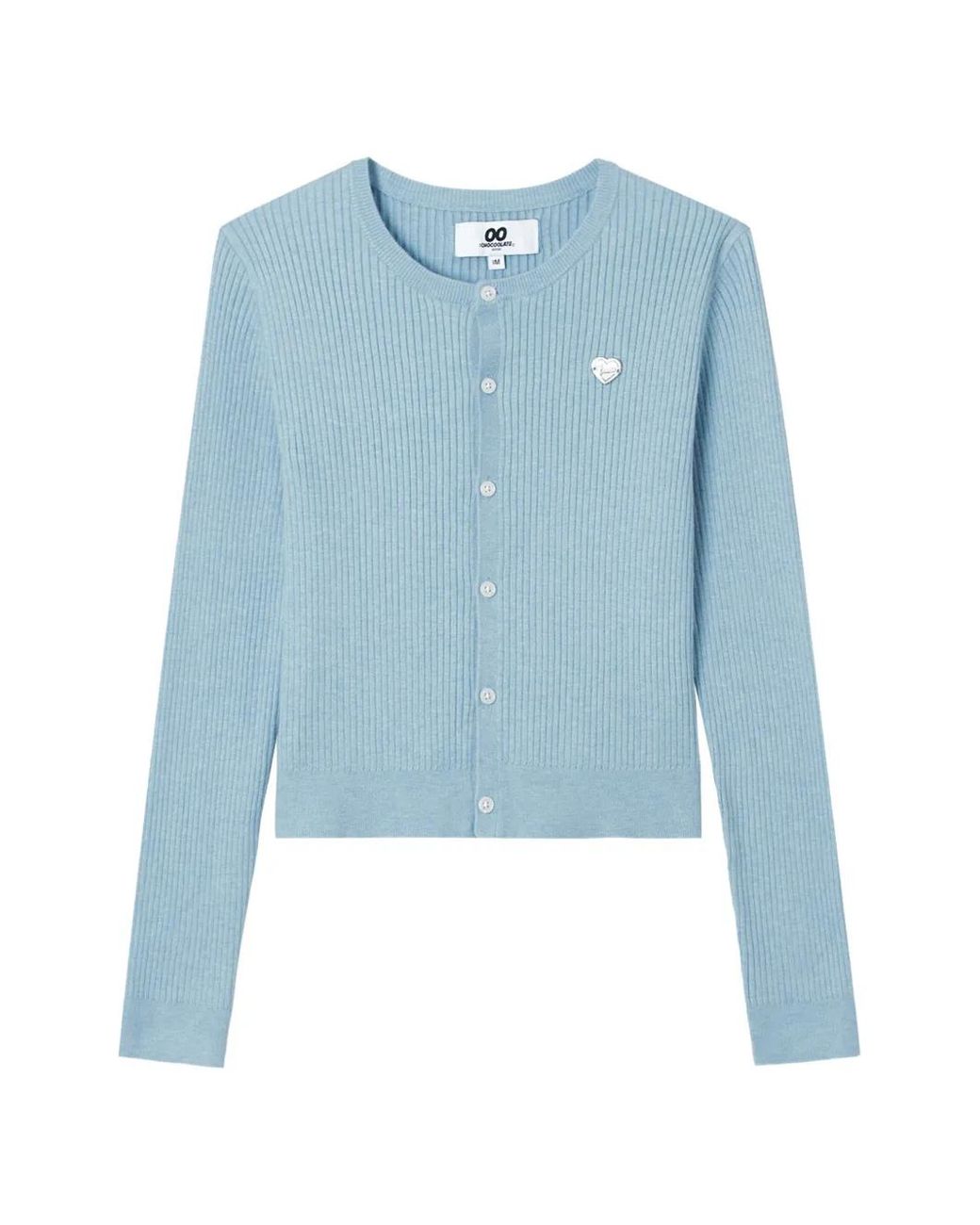 Chocoolate Blue Ribbed-Knit Heart-Patch Cardigan Set