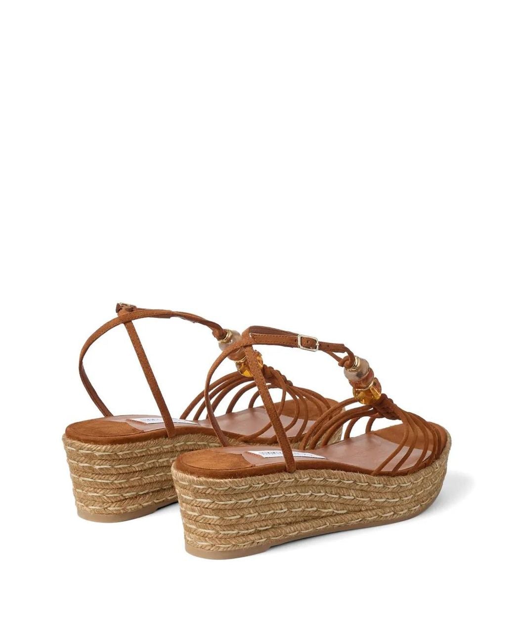 Jimmy Choo Brown Lemi Wedge 50 Tan Suede Wedge Sandals With Beads