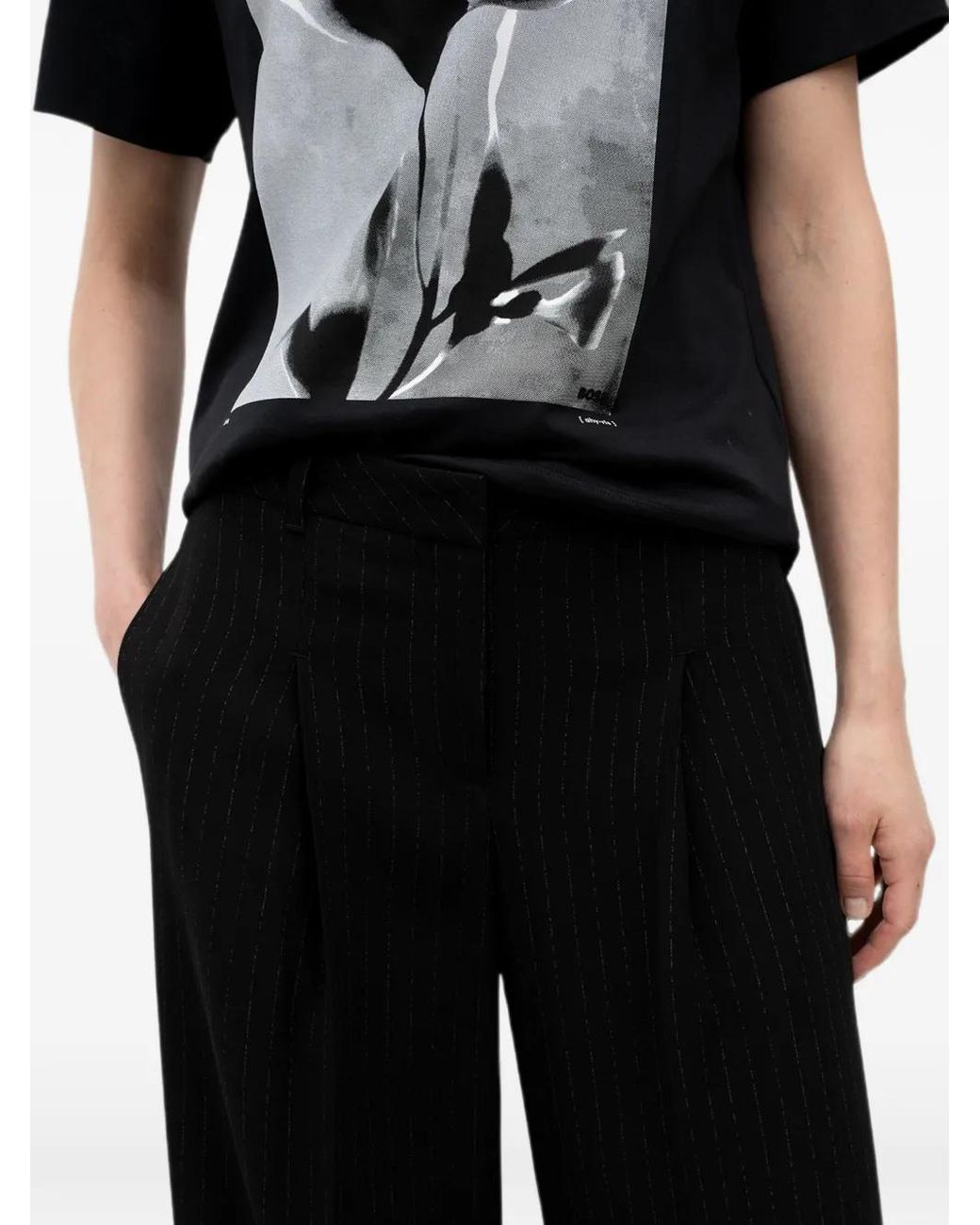 Boss Black Pinstripe Wide-Leg Trousers