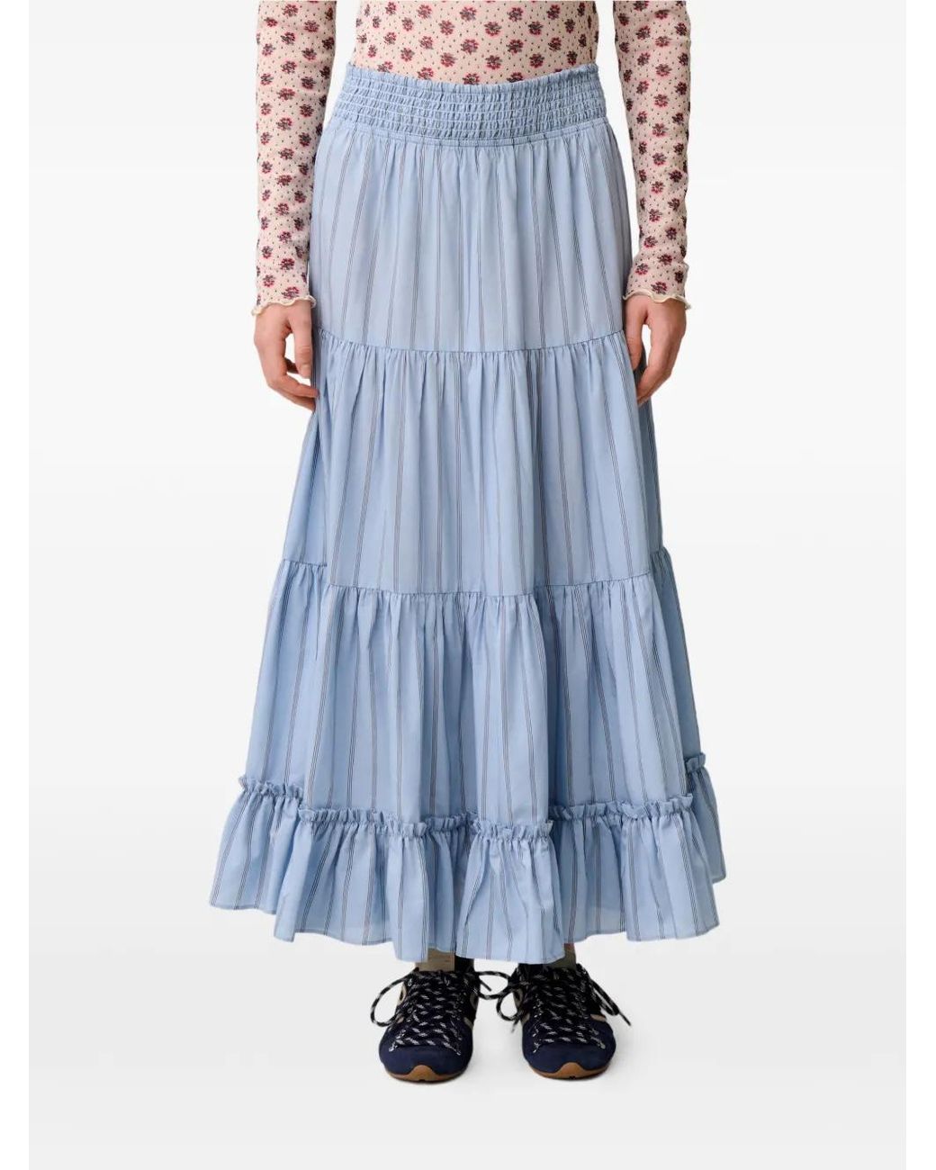 Jupe Trapèze Rayée À Volants Claudie Pierlot en coloris Blue