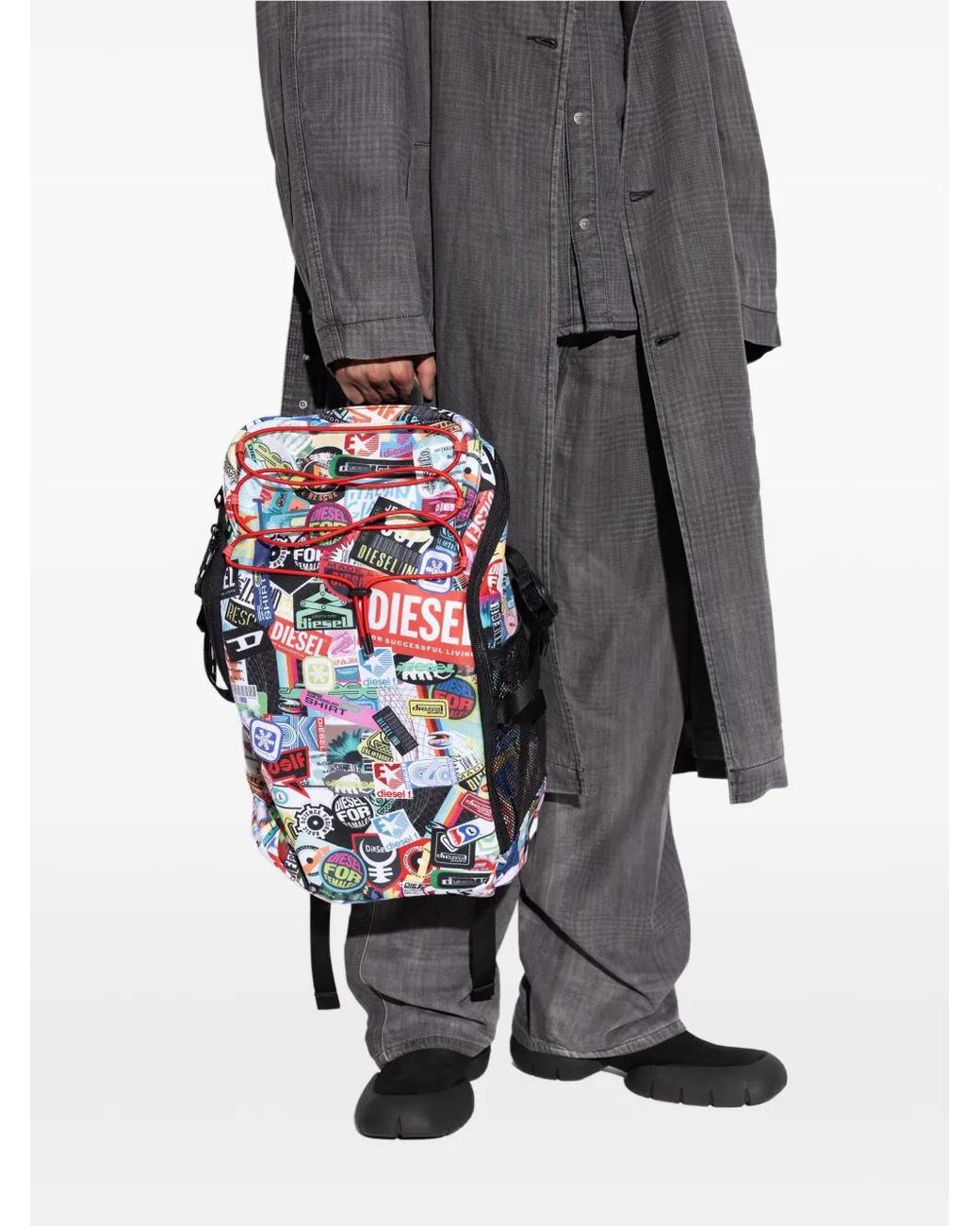 DIESEL White Logo-Patch Drawstring Backpack