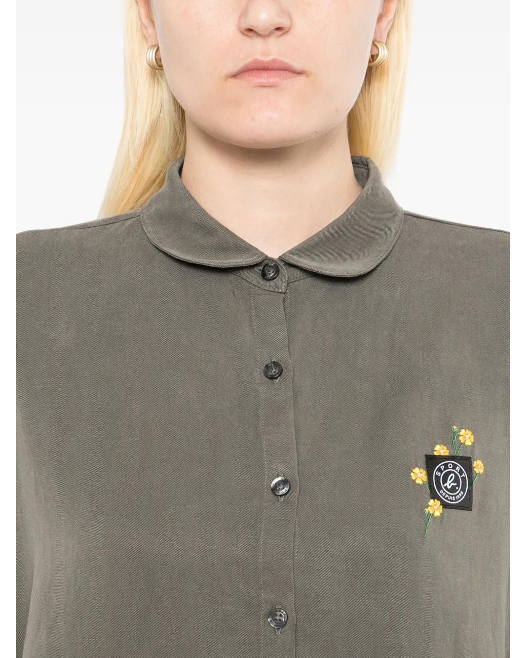 SPORT b. by agnès b. Gray Flower Embroidered Cape Shirt